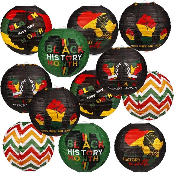 12 Pcs History Month Party Decorations Paper Lanterns 8 Inches Round Hanging for Office Classroom Supplies Indoor Outdoor