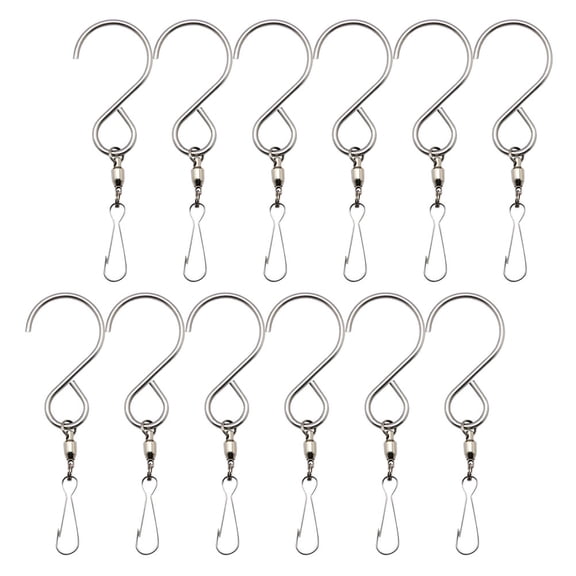 ifundom 12-Pack Stainless Steel Swivel Hook Clips for Hanging Wind Chimes, Lanterns, Plants, and Outdoor Decorations