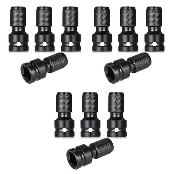 12 Pcs Impact Adaptor 1/2 Square Drive to 1/4 Hex Shank Socket Adapter Quick Release Chuck Converter for Ratchet Wrench,12 x Hex Shank Converter,Black
