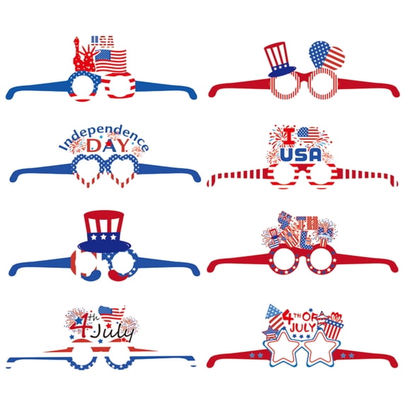 12 Pcs Independence Day Eyeglasses Party Decorations 4th of July Anniversary Themed Paper Glasses Supplies USA Patriotic Photo Booth Props Frame for Patriotic Memorial Decor Favors Supplies