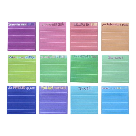 12 Pcs Inspirational Motivational Employee Appreciation Sticky Notes with Lines, 3x3 Inches 12 Color Bulk Self-Stick Note Pads - Cute Gifts for Coworkers, Nurse & Office Supplies