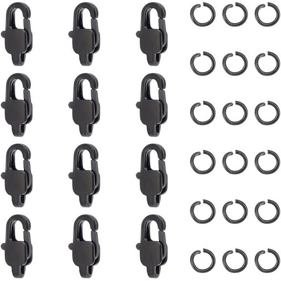 12 Pcs Ion Plating Stainless Steel Lobster Claw Clasp with 20Pcs Open Jump Ring Black Metal Lobster Clasps Connector Clasp Hole 1.5mm