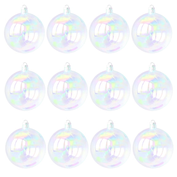 12Pcs Iridescent Christmas Ornaments Trianu 1.18 inch Plastic Clear Bubble Hanging Ornaments Balls Bulk Christmas Tree Decorations DIY Craft for Xmas Party Birthday Wedding Decor (Clear)
