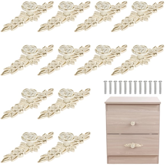 12 Pcs Ivory Rose Cabinet Knob Set, Aluminum Alloy Decorative Euro Knobs, Vintage Floral Drawer Pull Handles for Furniture Renovation, Dresser, Cupboard, Wardrobe with Screws