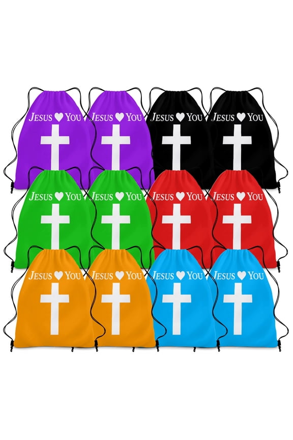 12 Pcs Jesus Loves You Drawstring Backpack Bulk Christian Gift Bags Church Supplies String Backpack Cinch Bag Jesus Stuff
