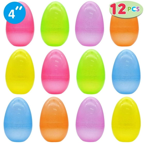 12 Pcs Jumbo Plastic Bright Assorted Easter Eggs for Filling Treats, Easter Theme Party Favor, Easter Eggs Hunt, Basket Stuffers Fillers, Classroom Prize Supplies Toy