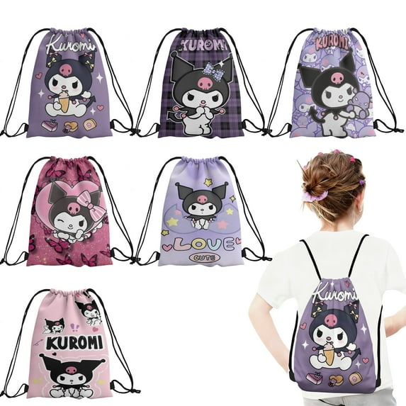 12 Pcs Kawaii Kur0mi Candy Drawstring Bag Drawstring Goodie Favor Bags for Boys and Girls Cartoon Birthday Party Decorations 27x34cm