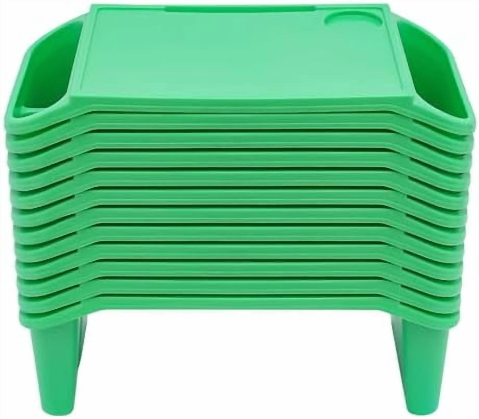 12 Pcs Kids Lap Desk Tray, 19.7×9.8×7.1In Portable Lap Bed Table with Side Pockets, Plastic Breakfast Laptop Trays, Laptop Desk Snack Tray for Family, School (Green)$$Office