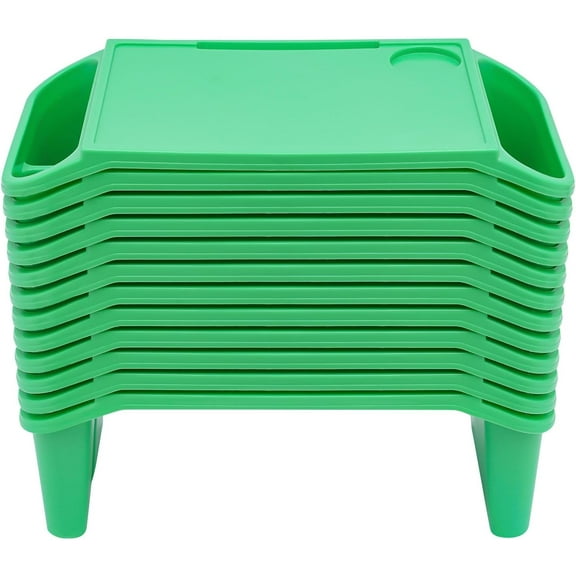 12 Pcs Kids Lap Desk Trays Bulk 19.69x9.84x7.1in Portable Lap for Bed Plastic Breakfast Laptop Trays with Side Pockets, Classroom Laptop Children Car Activity Eating Floor Green for 1-9 Years Old