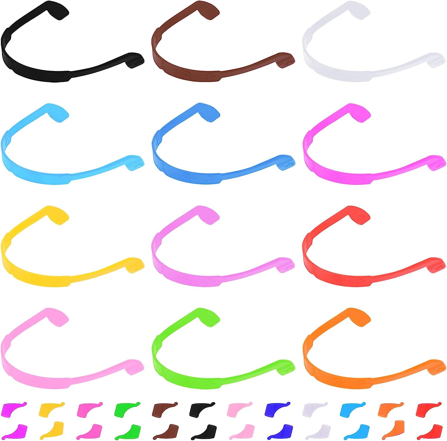 12 Pcs Kids Silicone Glasses Straps and 12Pcs Ear Grip Hooks Set Strap Glasses Band Holder Eyewear Retainer, Silicone Elastic Sports Toddlers Glasses Strap with Ear Grip Hooks