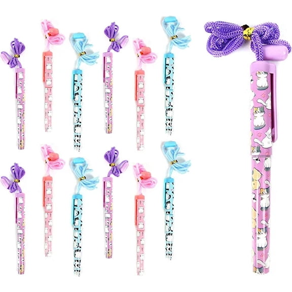 12 Pcs Kitty Cat Necklace Rope Pen Party Favor for Goody Bag