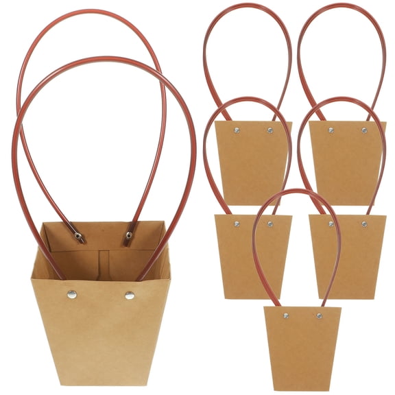 12 Pcs Kraft Paper Bag Waterproof Flower Pot Gift 6pcs Packed (trapezoid 2) Bouquets Packaging Arrangement Floral Boxes Treat Bags with Handles Wrapping