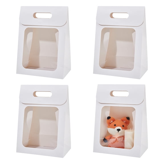 12 Pcs Kraft Paper Bags with Window Stand Up Paper Bag 8.5x5x11.8 Inch Folding Bag for Candy Cookies Packaging Wedding Store Retail White