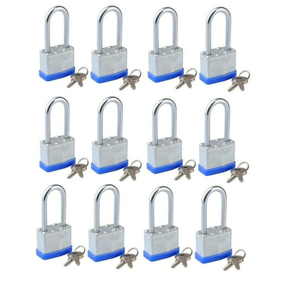 12 Pcs Kuahome Long Shackle Keyed Alike Locks Laminated Padlock (1-9/16", 40mm)