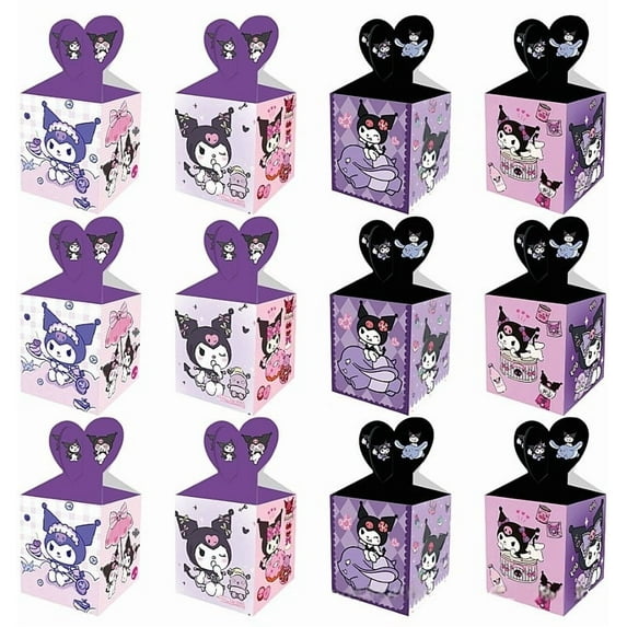 12 Pcs Kuromi Party Candy Boxes for Anime Theme Birthday Party Supplies Decor,Girls Kids Birthday Game Party Kraft Paper Gift Bag Decoration