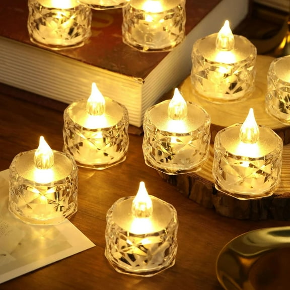 12 Pcs LED Tea Light Candles | Flameless & Smokeless Acrylic Diyas | Battery-Operated | Warm White 3cm Candles for Diwali, Festive, Wedding, Party & Christmas Dcor (Pack of 12)