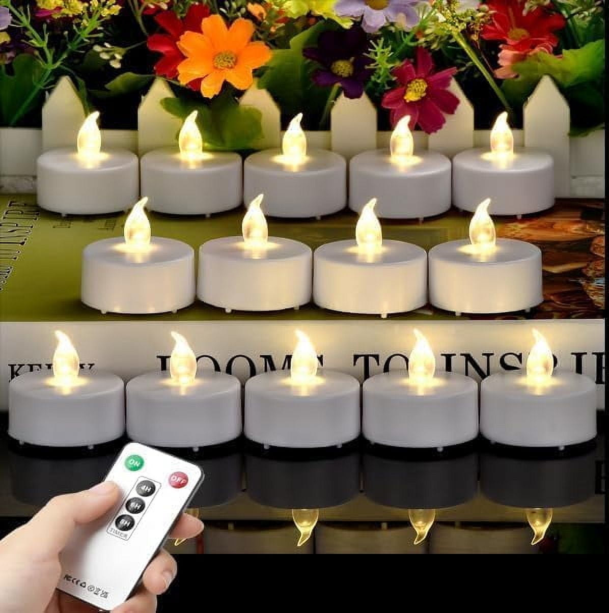 12 Pcs LED Tea Light Candles with Remote Control,Flickering Flameless Candle,Long Lasting 400+Hours,Battery Operated,with Timer for Home Decoration Seasonal &Festival Celebration(Warm white)