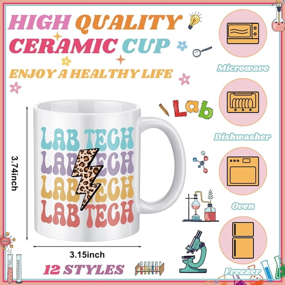 12 Pcs Lab Tech Thank You Gifts 11oz Ceramic Mugs Cup Bulk Coffee Mugs for Tea Milk Latte Hot Chocolate Scientist Laboratory Staff Team