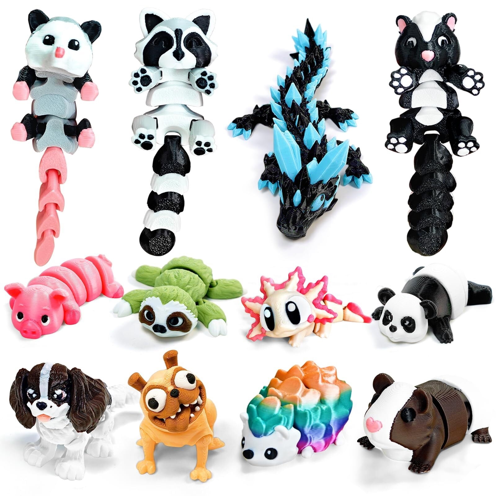 12 Pcs Large 3D Printed Animal Figurines Set, Articulated Flexible Desk ...