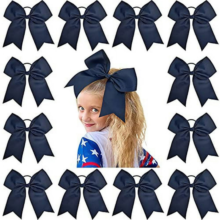 20 Pack 8 Inch Cheer Bows for Cheerleaders, Elastic Ponytail Holders for  Women and Girls, Large Bulk Polyester Hair Ribbons for Softball,  Volleyball, Gymnastics (2 Designs, Black)