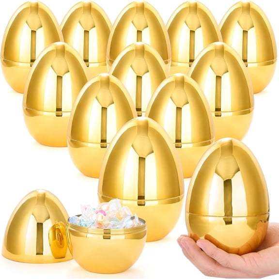 12 Pcs Large Gold Easter Eggs, 6cm Metallic Jumbo Plastic Eggs Fillable for Easter Themed Hunt Basket Stuffers Fillers Filling Treats Party Favor Classroom Prize Supplies