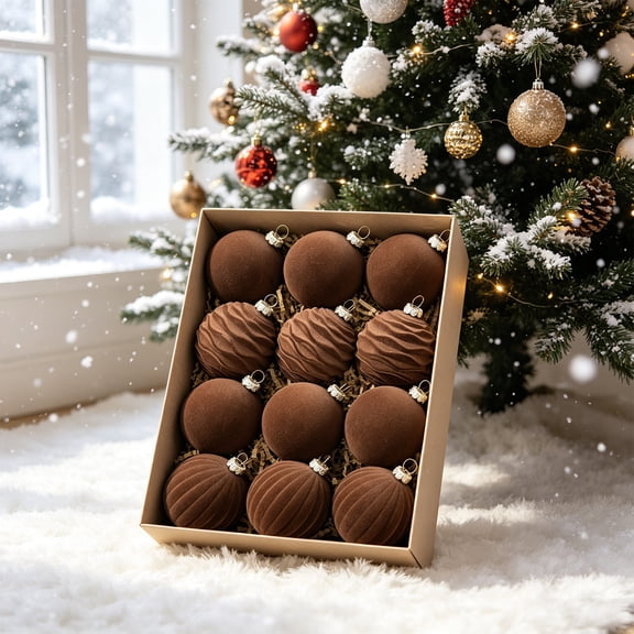 12 Pcs Large Velvet Christmas Ball Ornaments - 2.36 Inch Flocked Christmas Balls Shatterproof Decorative Hanging Ornaments Set for Xmas Tree Holiday Wedding Party Decor