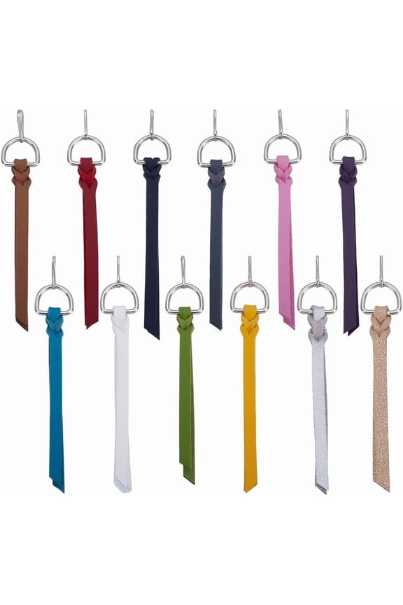 12 Pcs Leather Zipper Pull 3.9inch Flat Imitation Leather Zipper Sliders with Iron Ring Buckle Zip Pull Tab Zipper Slider