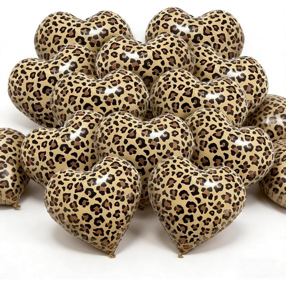 12 Pcs Leopard Print Heart Balloons 18 Inch cheetah Heart Shaped Foil Balloons for Valentine's Day Wedding Bridal Shower Engagement Birthday Party Camo Animal Jungle Party Supplies