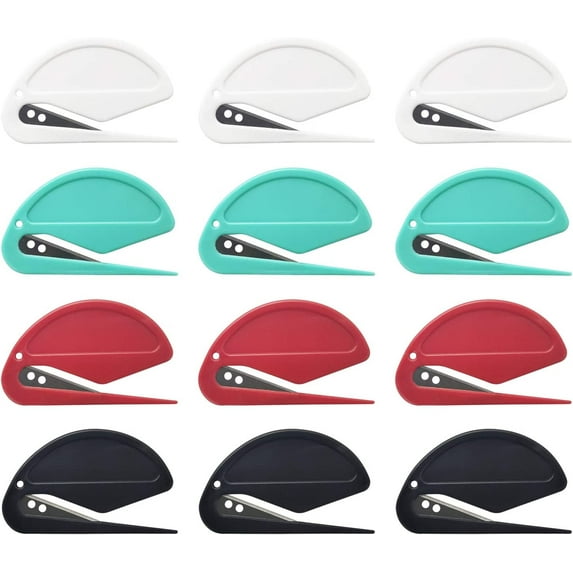 12 Pcs Letter Opener Slitter for Letter Openers with Blade for Envelope, Package, Paper Cut, Safe Mail Opener, Letter Opener Envelope Slitter, red, Green, Black and White