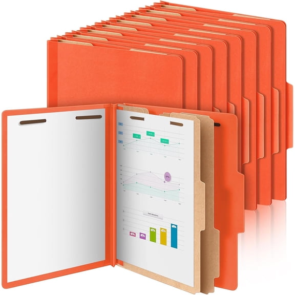 12 Pcs Letter-Size Classification Folders with 2 Dividers, 3.5 Inch Expansion, 2-Prong Fastener, Orange, Top-Tab 2/5 Cut