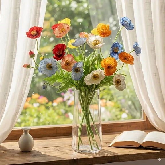 12 Pcs Lifelike Artificial Poppies for Wedding Centerpieces & Home Decor