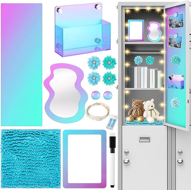 Magnetic Locker Rug 12 Pcs Locker Accessories Kit Magnetic Mirror Pen Holder Hook ...
