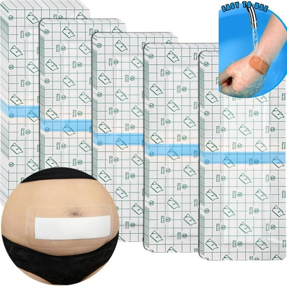 12 Pcs Long Waterproof Shower Bandages for Abdominal Wounds C-Section,Abdominal Incision Clear Bandages with Center Pad,Stretch Film Adhesive Bandages,C-Section Scar Strips Island Dressing (4x8in)