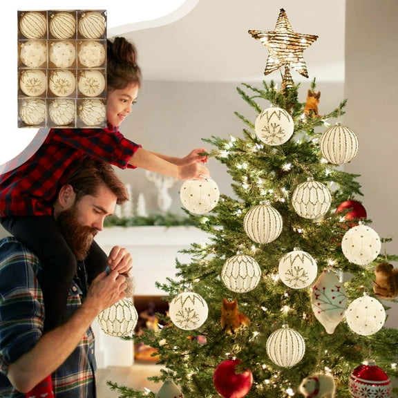 12 Pcs Luxury Flocked Velvet Christmas Tree Ball Ornaments Set, Christmas Ball Hanging Decorations Birth Christmas Decorations Window Hangings, Velvet Hanging Decoration, for Birthday, Wedding Decor