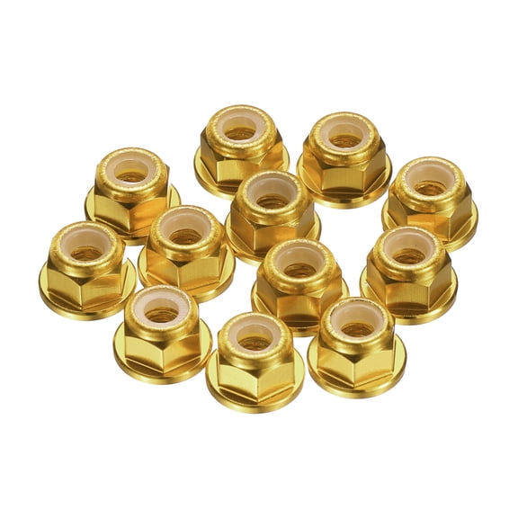 12 Pcs M3 Aluminum Alloy Lock Nuts Flange Nut Nylon Locking Serrated for RC Car Parts Drone Quadcopter Accessories Motor Adapter Fastener, Golden