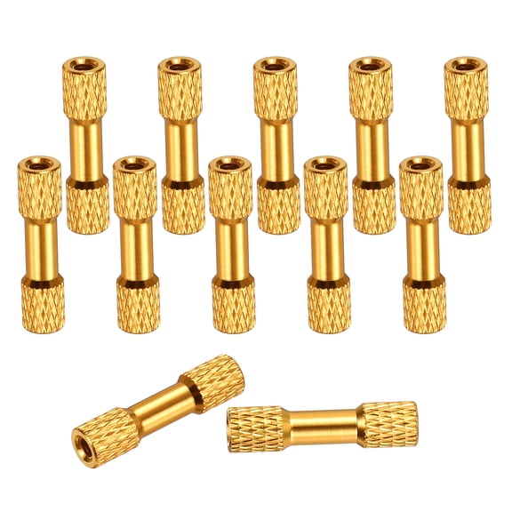 12 Pcs M3 x 25mm Knurled Aluminum Standoff Double-Head Spacer Column for FPV Drone RC Airplane Racing Car Simracing, Gold Tone