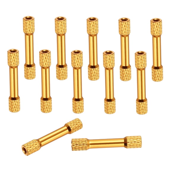12 Pcs M3 x 35mm Knurled Aluminum Standoff Double-Head Spacer Column for FPV Drone RC Airplane Racing Car Simracing, Gold Tone