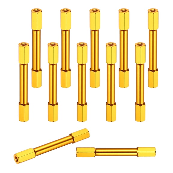 12 Pcs M3 x 50mm Knurled Aluminum Standoff Double-Head Spacer Column for FPV Drone RC Airplane Racing Car Simracing, Gold Tone