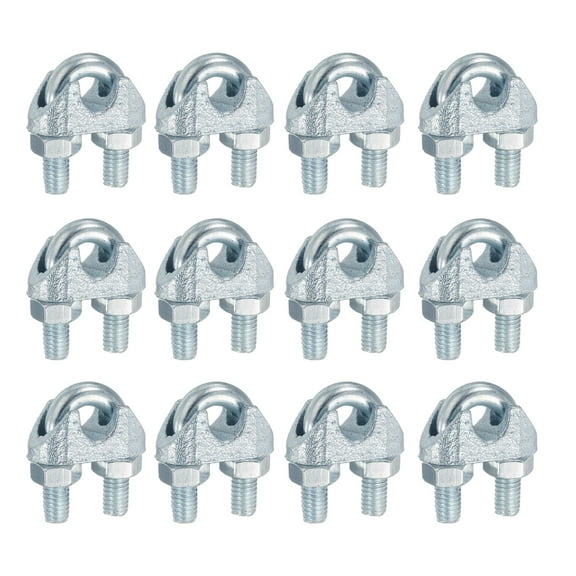 Uxcell 12 Pcs M8 Steel Wire Rope Clip Clamps 1.2" Wire Rope U-Bolt Cable Clamps Saddle Fastener