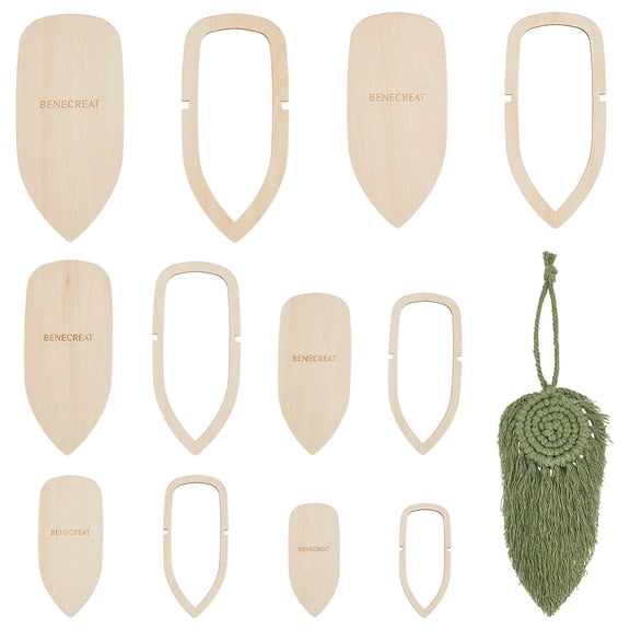 12 Pcs Macrame Feather Cutting Template Wood Cutting Molds Macrame Tool for Wall Hanging Fringe and Tassel Weaving DIY Craft