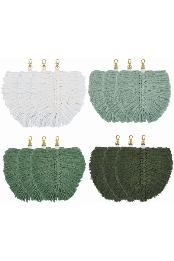 12 Pcs Macrame Keychains Leaf Shaped Tassel Keychains with Lobster Clasp Handmade Weaving Cotton Pendant Decoration for Purse Handbag Bag Decoration for DIY