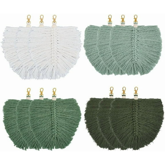12 Pcs Macrame Keychains Leaf Shaped Tassel Keychains with Lobster Clasp Handmade Weaving Cotton Pendant Decoration for Purse Handbag Bag Decoration Mixed Color