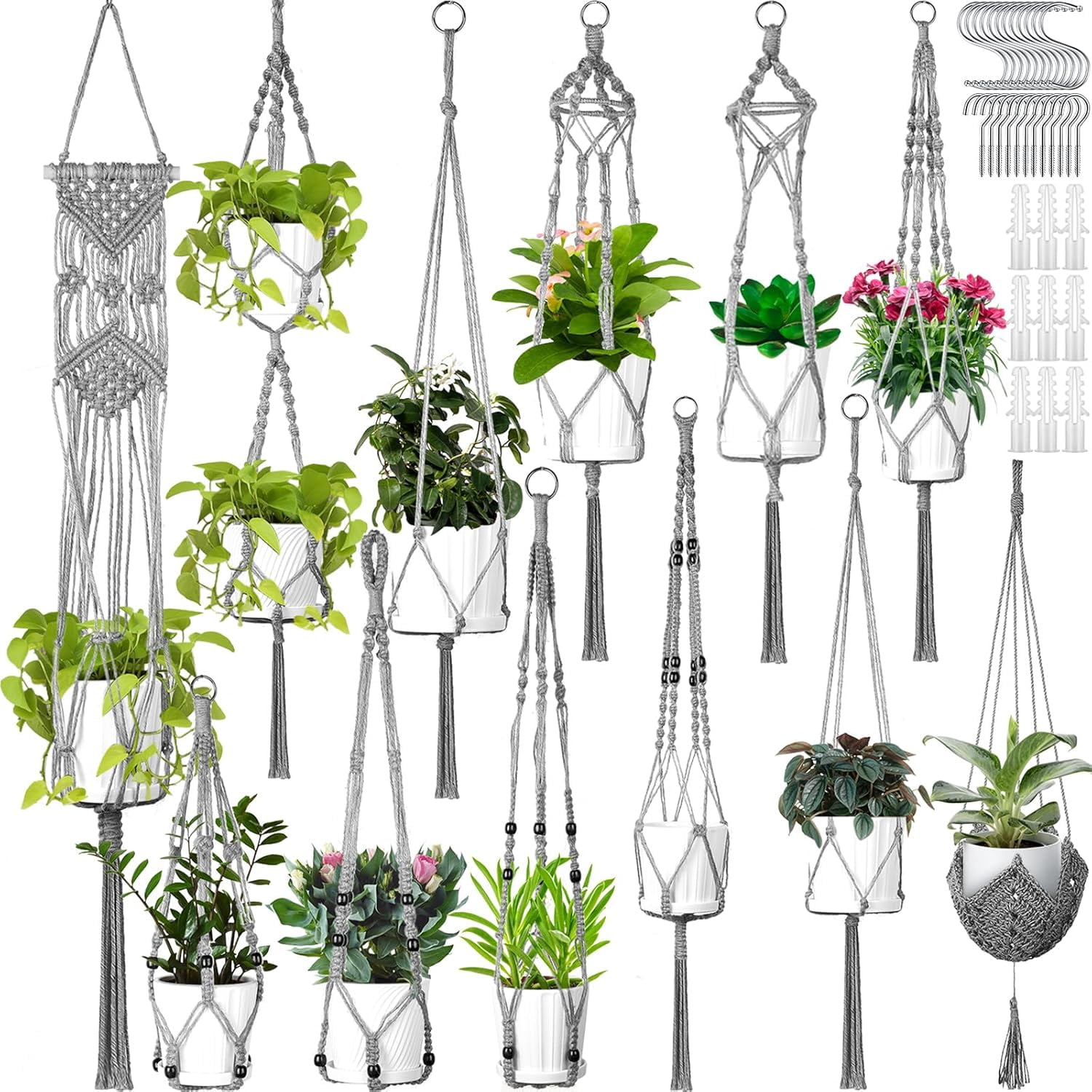12 Pcs Macrame Plant Hangers Macrame Hanging Planters for Indoor Plants ...