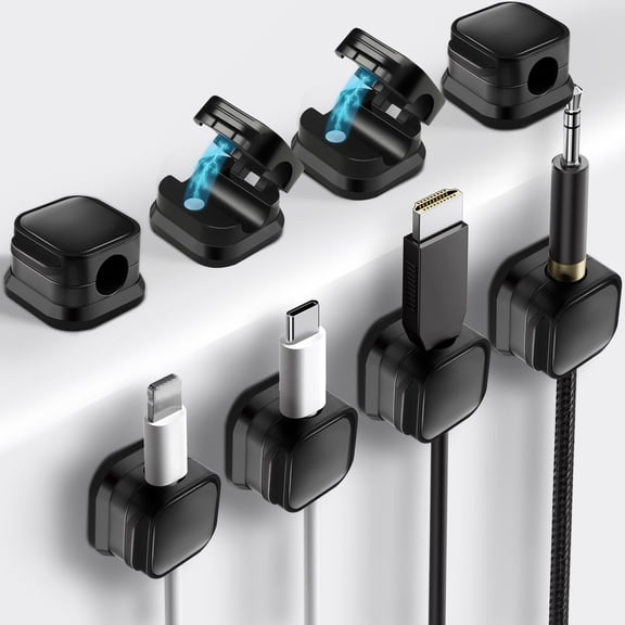12 Pcs Magnetic Cable Clips, Cable Management, Office Desk Accessories, Cord Organizer, Cable Smooth Adjustable,for Desk, Wall, Car, Motorcycle,Home Office, Phone Cable Management (Black)