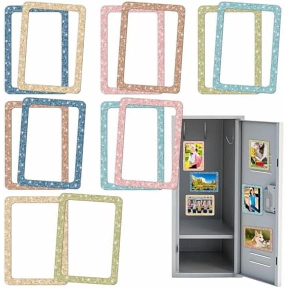 12 Pcs Magnetic Picture Frames for Locker Decorations Magnetic Photo Frames for Locker 5x7'' Shiny Bohemian Magnet Picture Frame for Back to School Locker Accessories Fridge Office Gym