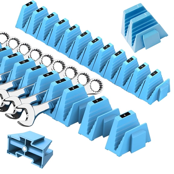 12 Pcs Magnetic Wrench Organizer, Modular Tool Box Drawer Holder, for SAE & Metric Wrenches, Toolbox Organization for Mechanics-Blue
