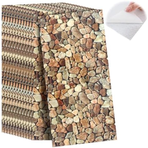 12 Pcs Marble Peel and Stick Waterproof Wall Panels 24 x 12 Inches PVC Retro-Art Faux Stone Wall Sticker for Bathroom Living Room Washbasin Kitchen Lobby Hotel Decoration, 24 Sq ft Coverage