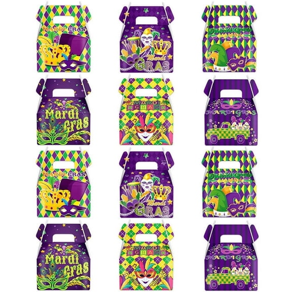 12 Pcs Mardi Gras Gift Box Party Favors Boxes Party Goodie Boxes Party Treat Boxes for Mardi Gras Party Favors Carnival Party Supplies