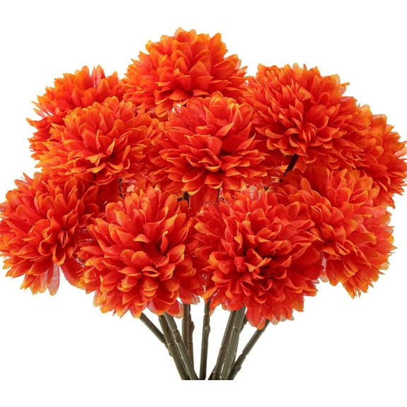 12 Pcs Marigold Flowers Bulk Halloween Chrysanthemum Ball Bouquets for Day of Dead 11" Artificial Flowers for Diwali Indian Decor DIY Wreath Garland (Orange)