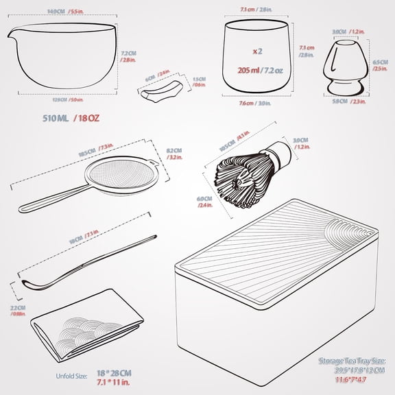 12 Pcs Matcha Whisk Set Black,Ceramic Matcha Set,Matcha Kit for Ceremony,Complete Travel Matcha Tea Set,Matcha Set Whisk and Bowl with 2 Cups(7.2oz)/Traveling Bag,Gifts for Matcha Lover